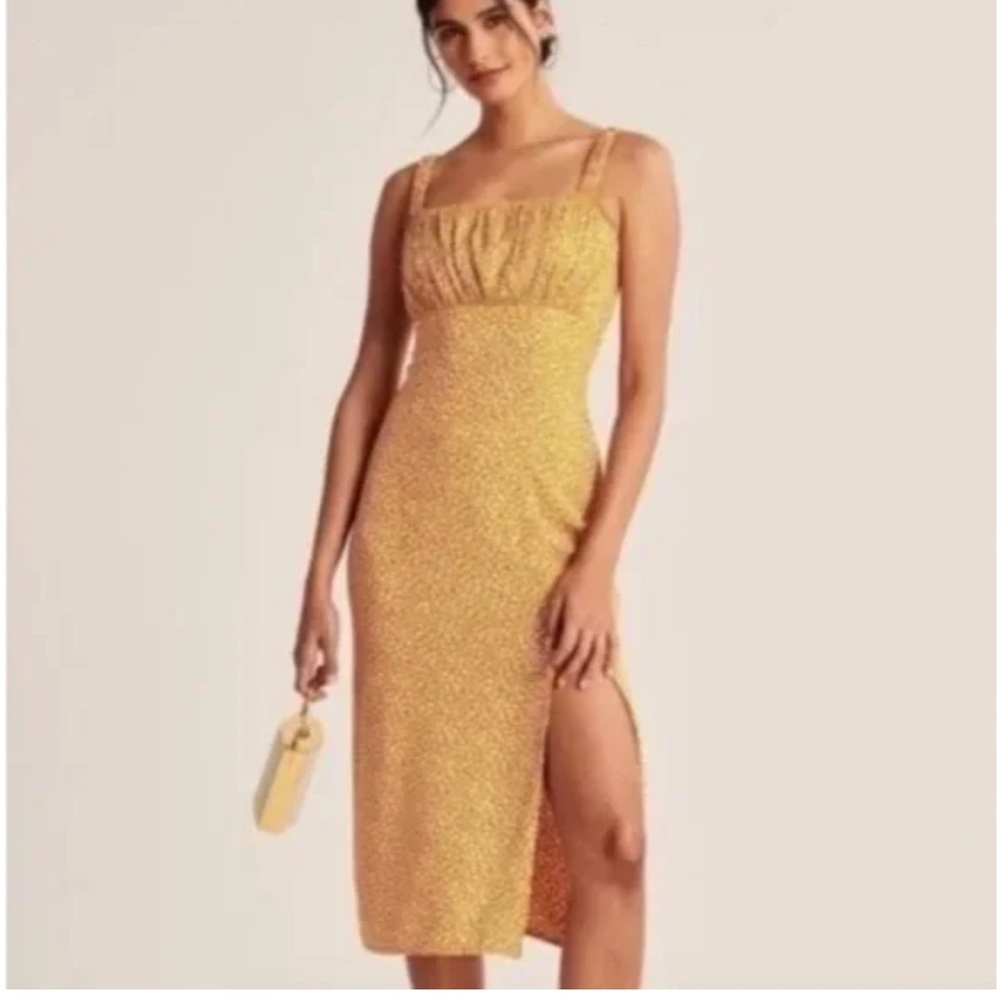 Abercrombie & Fitch Ruched Slip Midi Dress